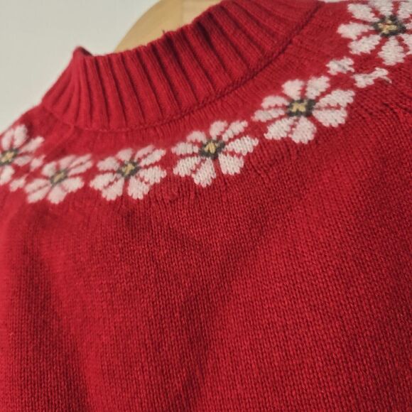 Madewell Floral Hazelwood Pullover SweaterRed Crewneck Boxy Fit Wool Sz Small - Picture 5 of 12